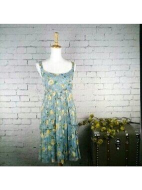 Vera Wang Lavender Label Floral Silk Sundress Blue Size 10